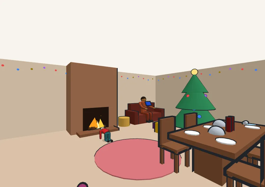 Illustration of a home decorated for Christmas