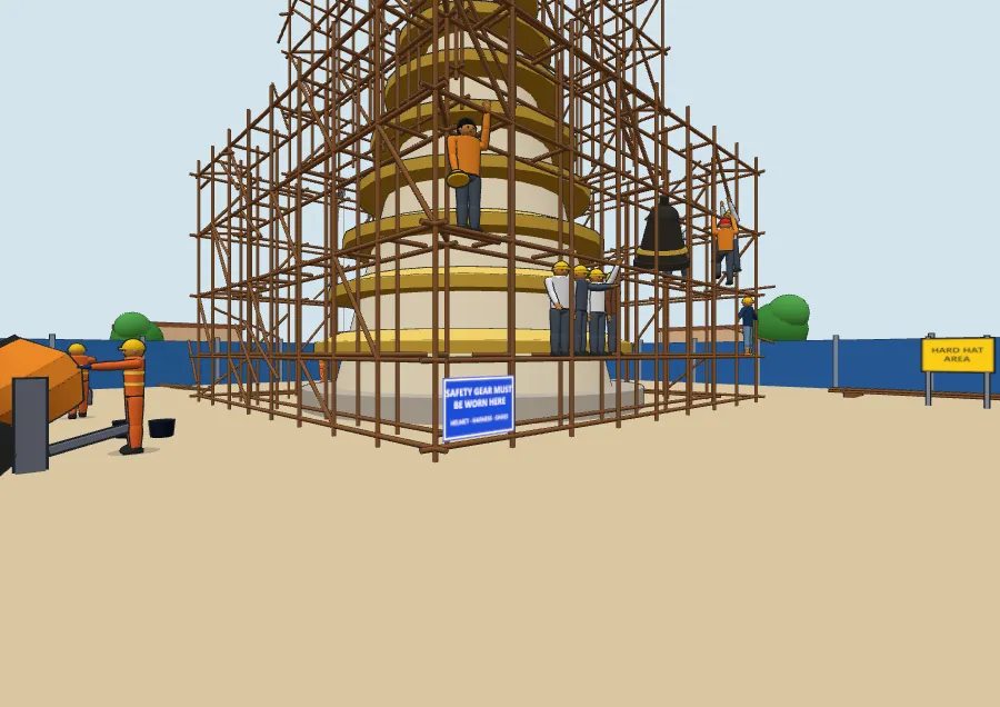 3D scaffold of tubes around a tower
