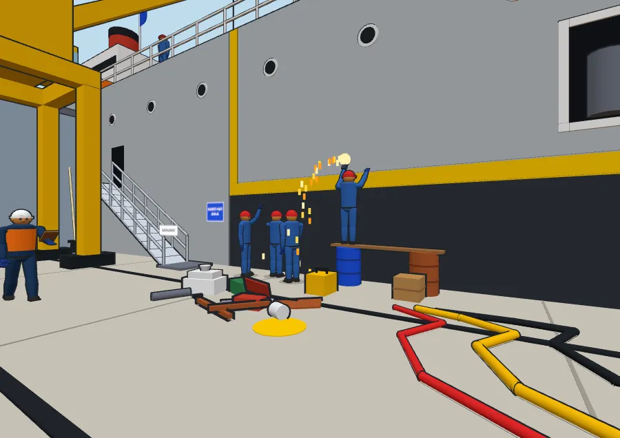 3D quay beside a ship hull