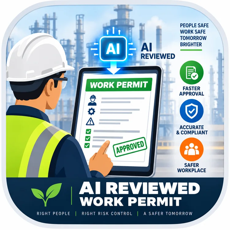 An AI-reviewed work permit approved on a tablet on site